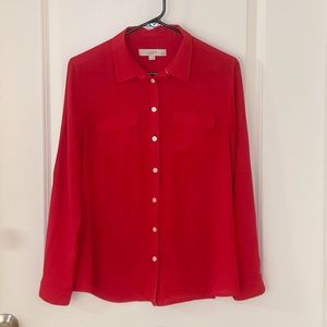 Ann Taylor Loft red long sleeve button down blouse, size medium petite